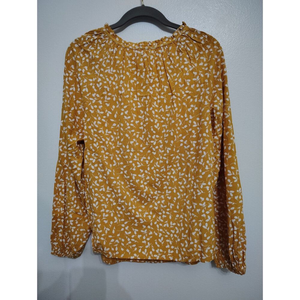 Style & Co Mustard Yellow White Floral Peasant Blouse Ruffle Boho Top Medium - Picture 4 of 6